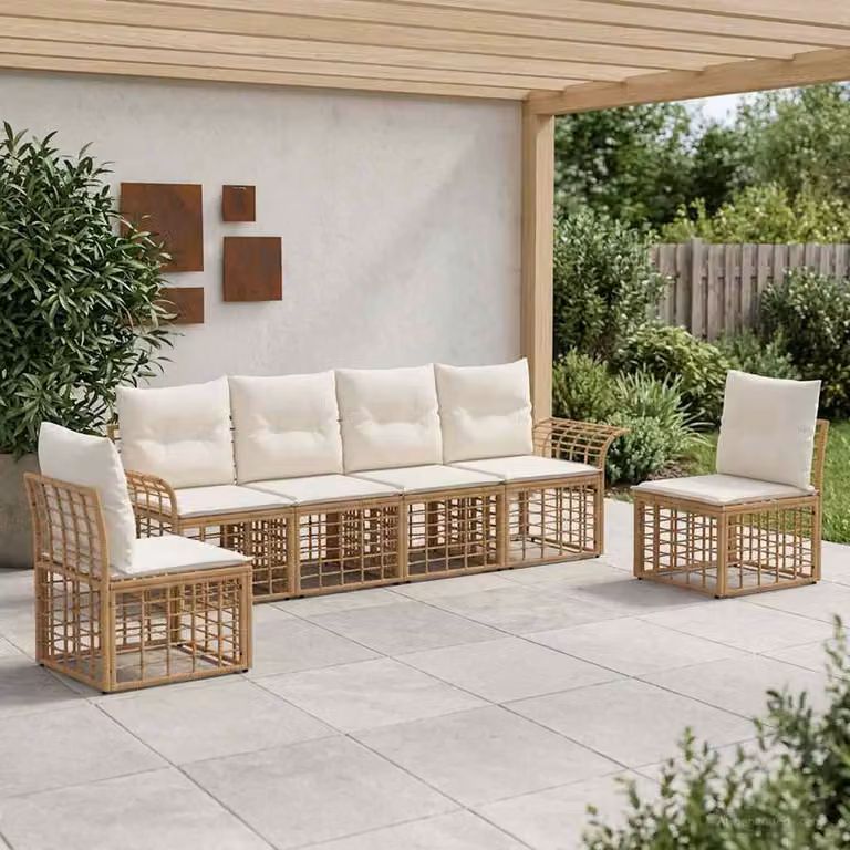 Set di divani da esterno vidaXL 6 pz in stile moderno con struttura in metallo e cuscini inclusi, colori beige, bianco e marrone