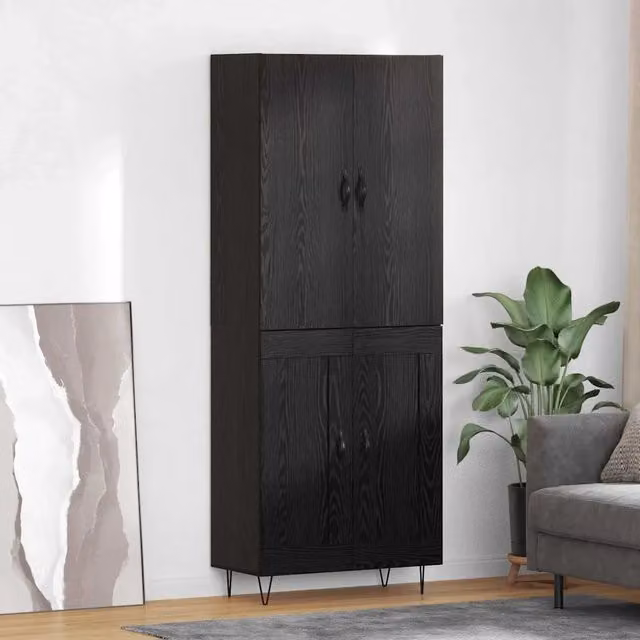 Set di 2 credenze moderne vidaXL in rovere nero, L/P/H: 69,5 x 34 x 180 cm – 1