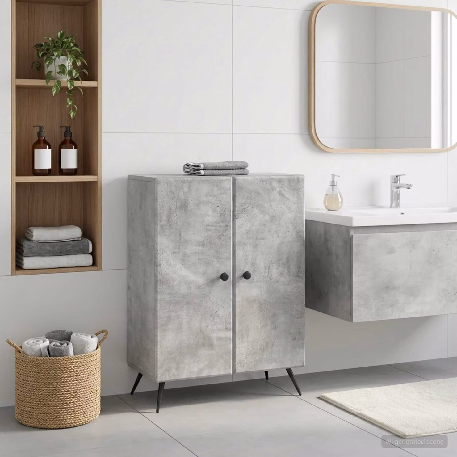 Mobiletto da bagno moderno vidaXL BREDA Grigio Cemento, L: 59,5 cm, P: 31 cm, H: 80 cm