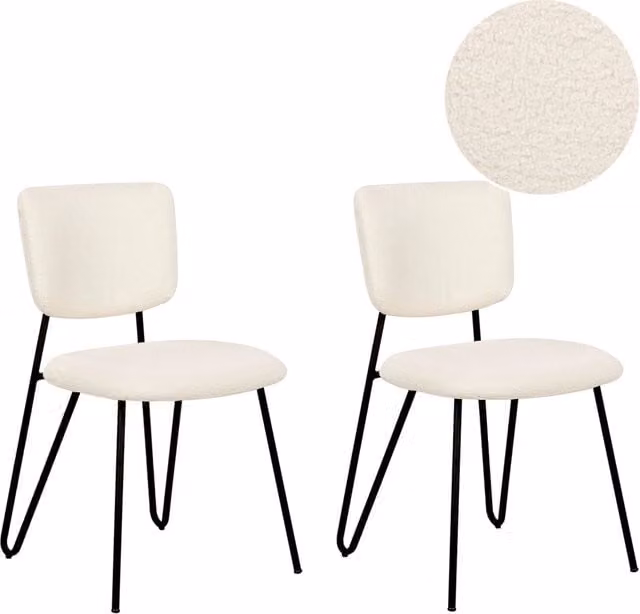 Set di 2 sedie da pranzo moderne BELIANI in tessuto bouclé bianco con schienale curvo e seduta imbottita