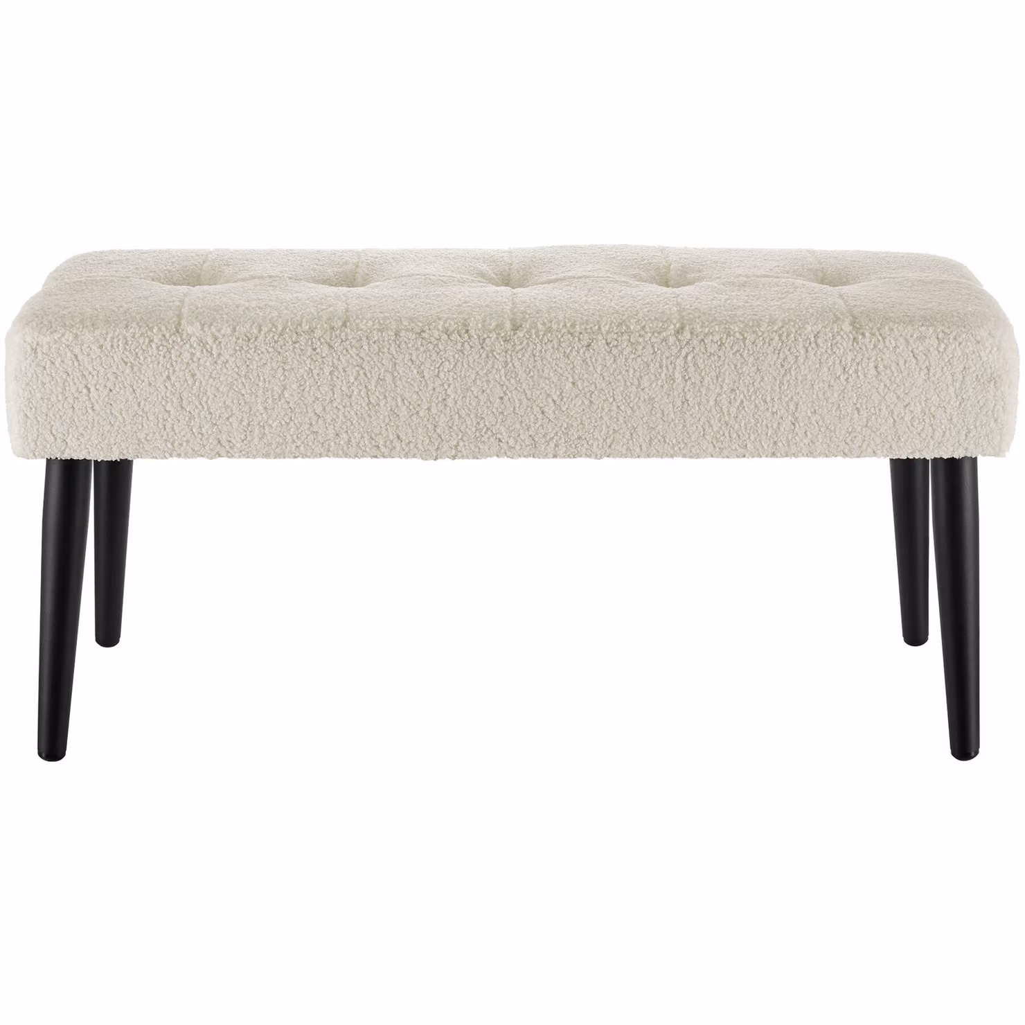Panca Glora tectake in stile scandinavo con rivestimento in bouclé beige e struttura in metallo, L: 120 cm, P: 45 cm, H: 38 cm – 2