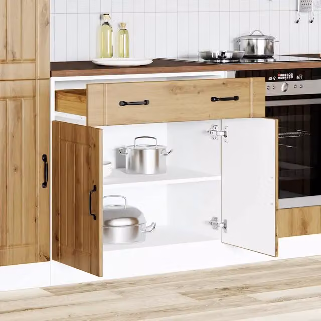 Mobile Base da Cucina Lucca Design Mania in Legno Multistrato Rovere Marrone con Ante a Battente e Ripiani Interni L: 81.5 cm, P: 46.0 cm, H: 80.0 cm – 1