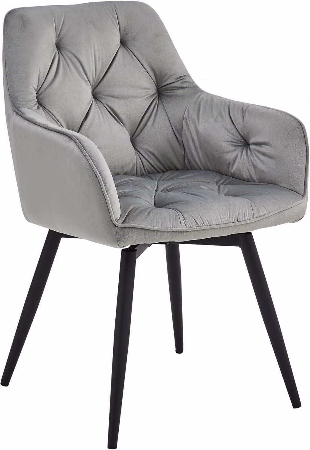 VBChome sedia girevole da pranzo sedia in velluto grigio argento imbottita con braccioli girevole a 360° - sedia da cucina sedia da soggiorno sedia da ufficio gambe in metallo nero