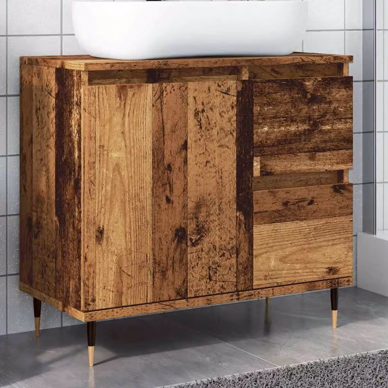 Armadietto da bagno stile industrial vidaXL in legno e metallo marrone con ante a battente e ripiani interni L: 65 cm, P: 33 cm, H: 60 cm