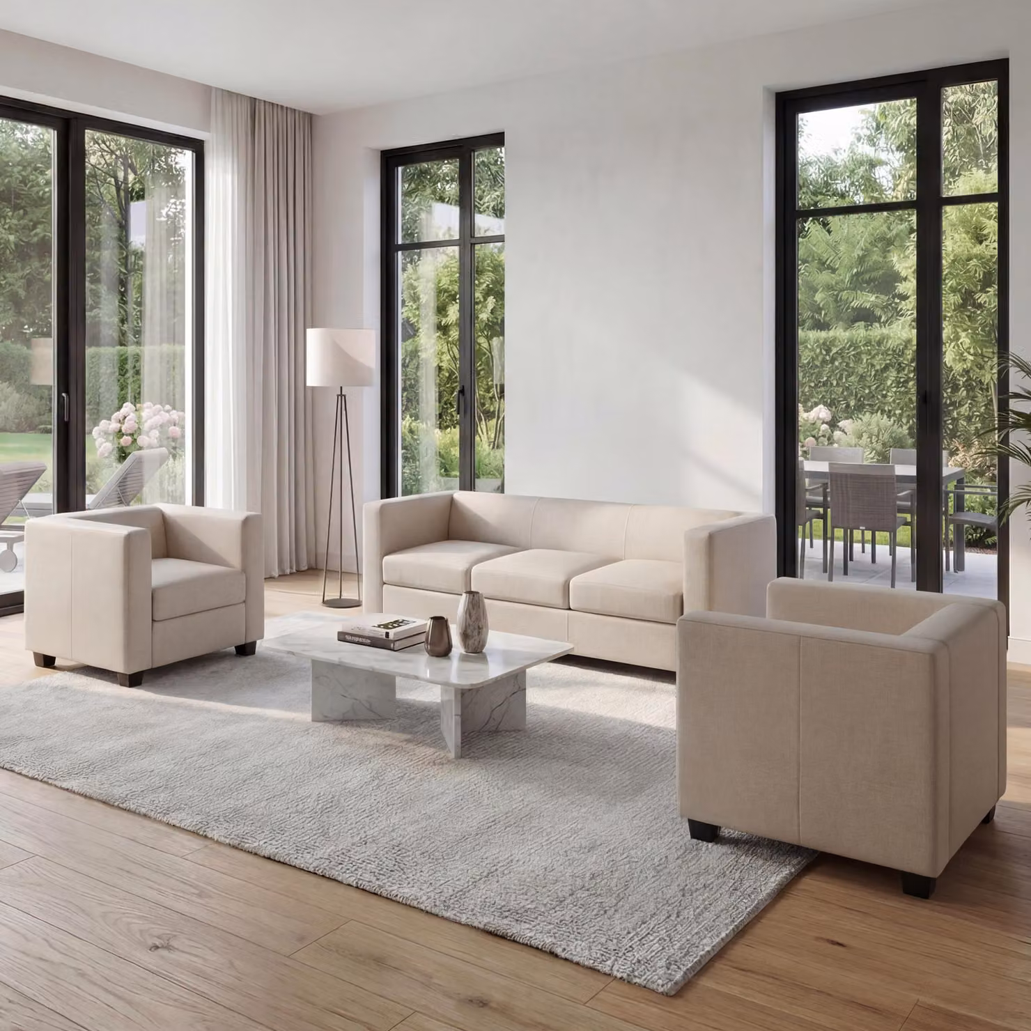 set divano 3-1-1 set divano lounge Lille ~ Similcuoio, crema
