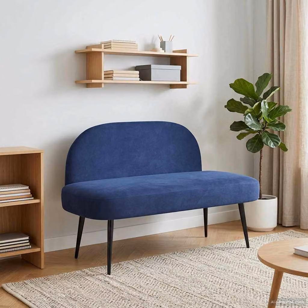 Panchina imbottita con schienale vidaXL in velluto blu, L 110 x P 60 x H 76 cm