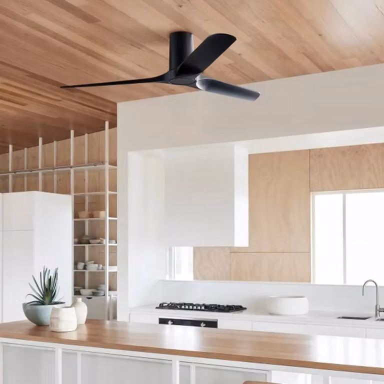 Beacon Lighting Ventilatore da soffitto Londo nero motore DC 132 cm silenzioso, Nero, Soggiorno / Sala da pranzo, Plastica, Moderno