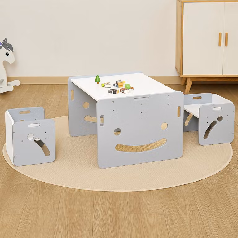 Tavolo per bambini con 2 sedie, set di mobili per bambini grigio, ideale per giocare e studiare, composto da 3 pezzi