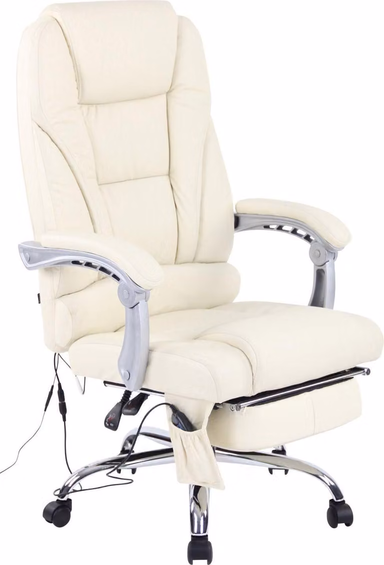 Sedia massaggiante ergonomica - sedia da ufficio - con funzione massaggio e poggiapiedi regolabile | Colore: crema