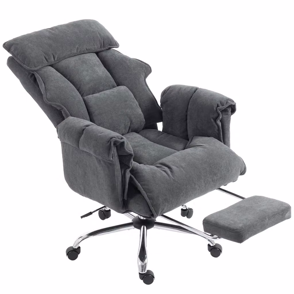 Sedia da Ufficio Girevole Reclinabile con Poggiapiedi e Appoggiatesta in Tessuto Grigio, L/P/H: 80 x 80 x 106-114 cm – 2