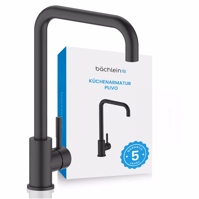 Miscelatore da cucina Bächlein 360° girevole colore nero opaco - miscelatore monocomando per lavello con bocca girevole a 360°, rubinetto da cucina extra solido
