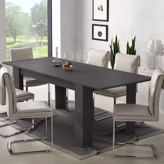 Tavolo allungabile moderno Campora in MDF laminato nero antracite L: 220 cm, P: 90 cm, H: 75 cm