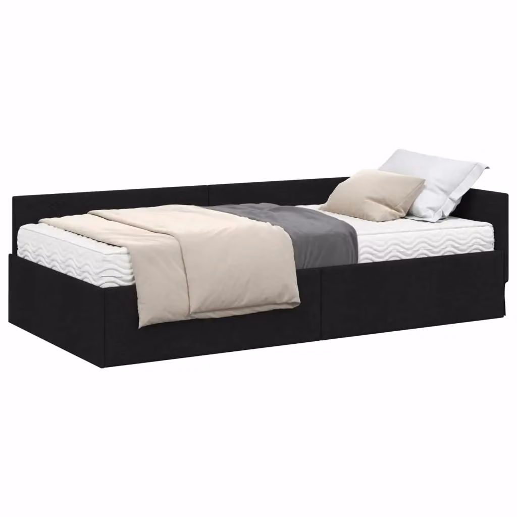vidaXL Struttura Letto Angolare con 2 Materassi in Schiuma e Rivestimento in Tessuto Nero L/P/H: 80 x 200 cm – 2