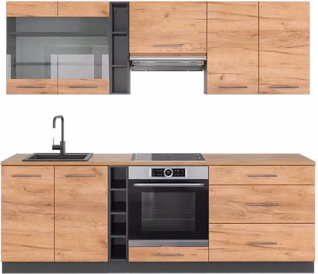 Cucina componibile moderna Vicco Fame-Line Rovere dorato e Antracite L: 235 cm, P: 60 cm, H: 203,5 cm