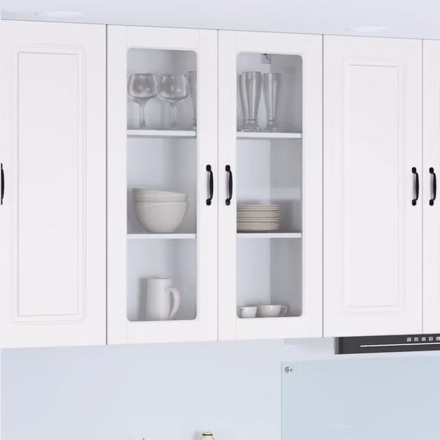 Mobile da parete moderno vidaXL PORTO in legno e vetro bianco L 80 x P 31 x H 100 cm