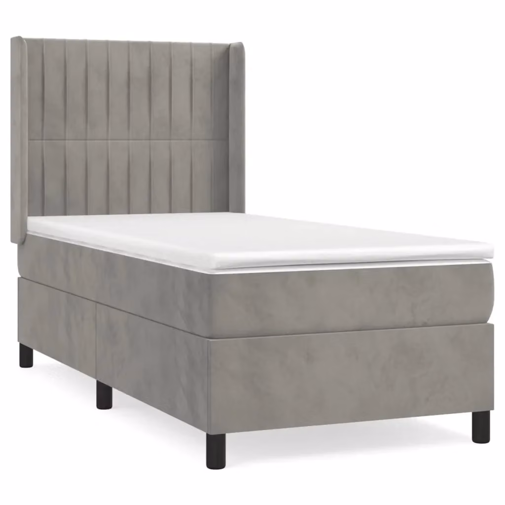 vidaXL Giroletto a Molle con Materasso in Velluto Grigio e Bianco L/P/H: 90 x 190 cm – 2
