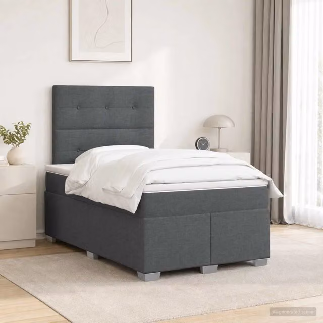 Letto box spring con materasso vidaXL in tessuto grigio e bianco L/P: 120 x 200 cm – 1