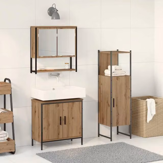 Set di mobili per il bagno 3 pz Marrone 33 x 33 x 113,5 cm 3334368