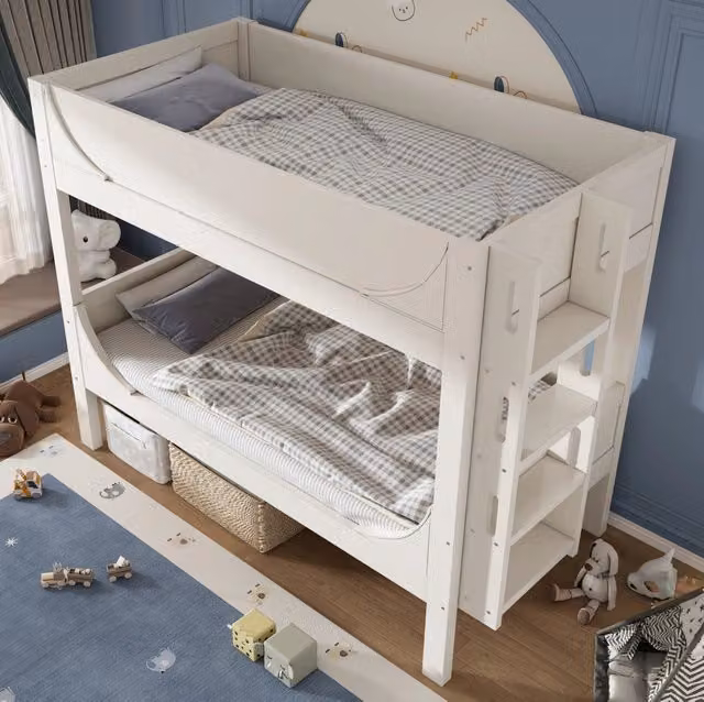 Letto a castello 90x200 cm divisibile con scala flessibile in legno e metallo bianco