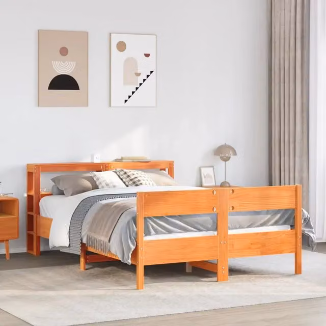 Letto senza Materasso-Struttura Letto Marrone Cera 120x200 cm in Legno di Pino 617304