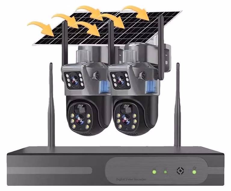 Sistema di telecamere di sicurezza, 16 canali, alimentato a energia solare, registratore video in rete (NVR) a 16 canali, 2 telecamere, alimentazione 100V-240V, spina di tipo europeo