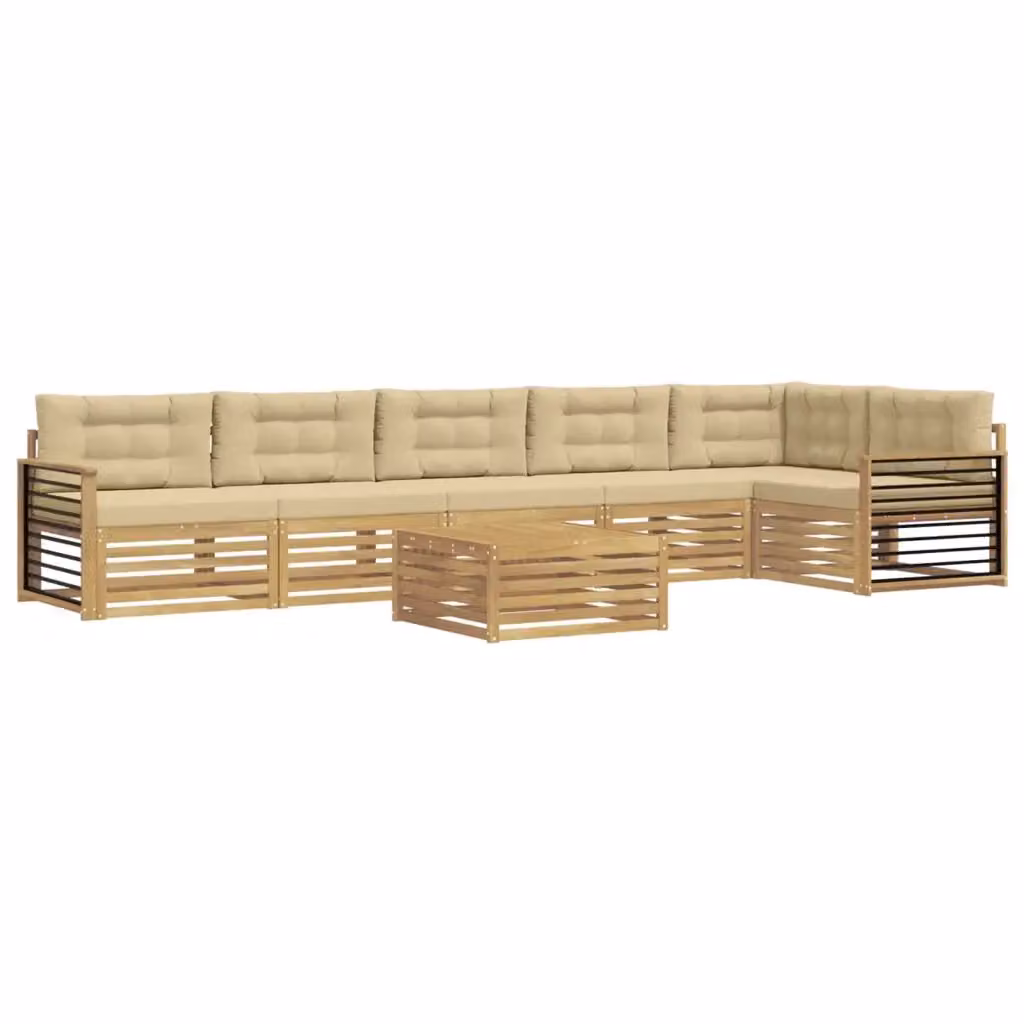 Set di divani da esterno a L vidaXL in legno di acacia con cuscini, Bianco e Beige – 2