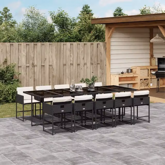 Set da Pranzo da Giardino 11 pz con Cuscini in Polyrattan Nero 3278057