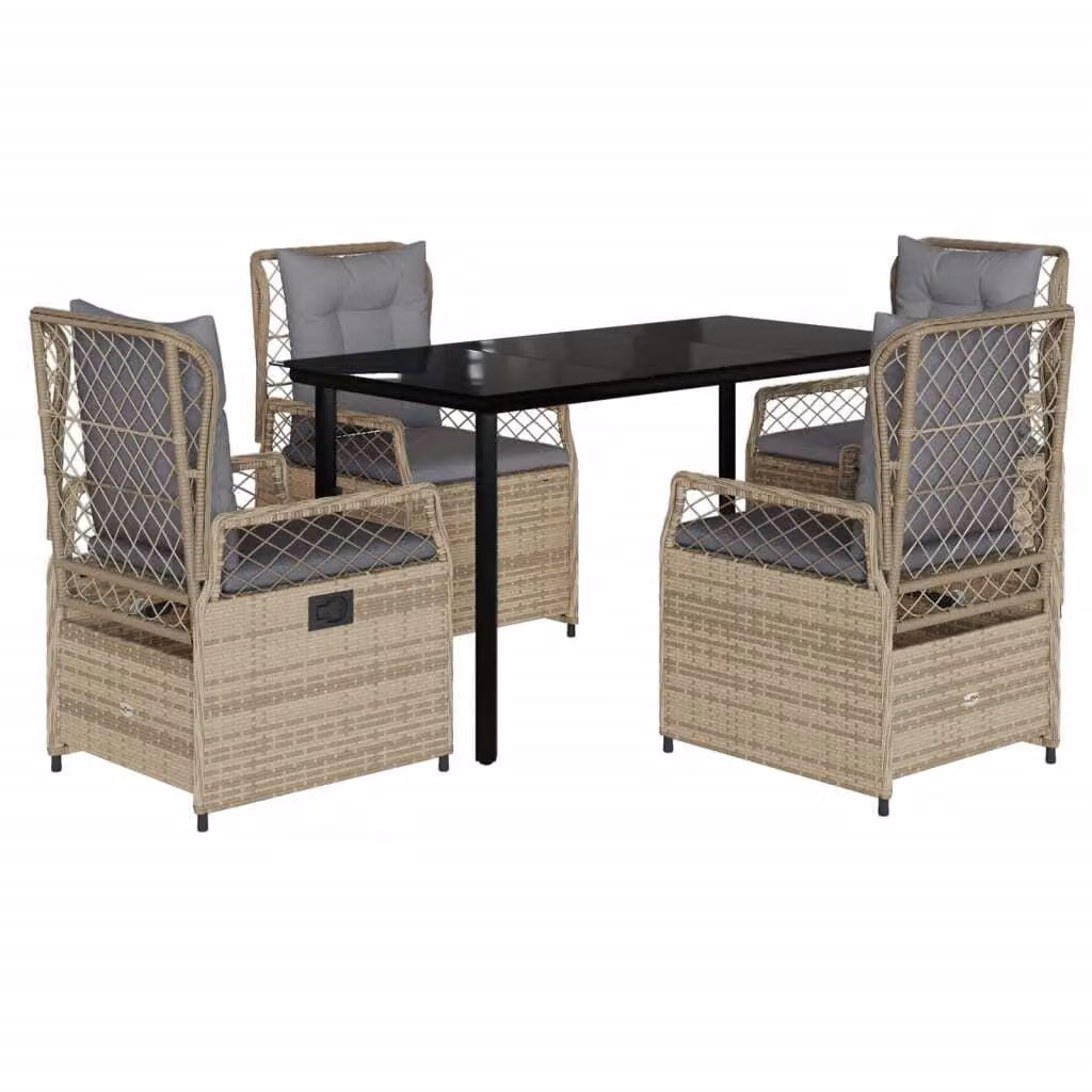Set da Pranzo da Giardino 5 pz con Cuscini Beige in Polyrattan