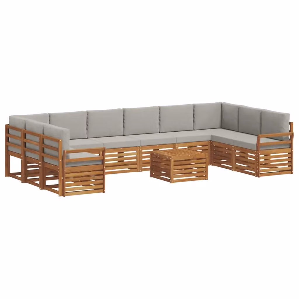 Set di divani da esterno vidaXL in legno di acacia con tavolo da caffè e cuscini, 11 pezzi, Grigio, forma a L con lato sinistro – 2
