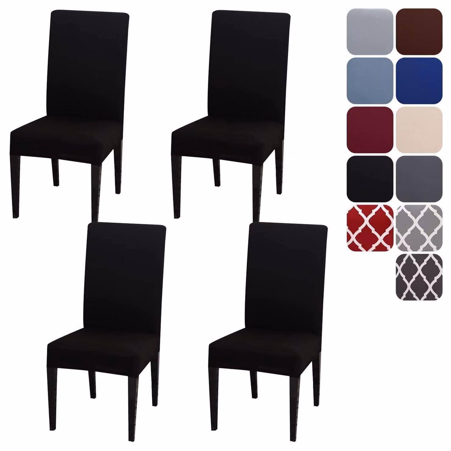 Copri sedie, set da 4, elasticizzati, lavabili, neri, per sedie da pranzo