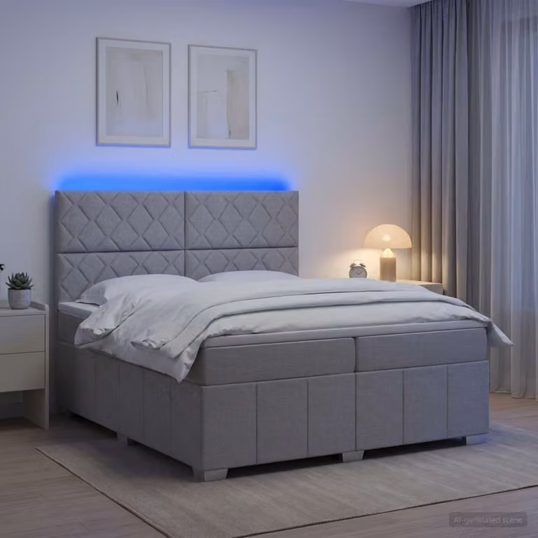 Letto Box Spring vidaXL con Materasso a Molle Insacchettate e Illuminazione LED, Grigio e Bianco, L/P: 200 x 200 cm