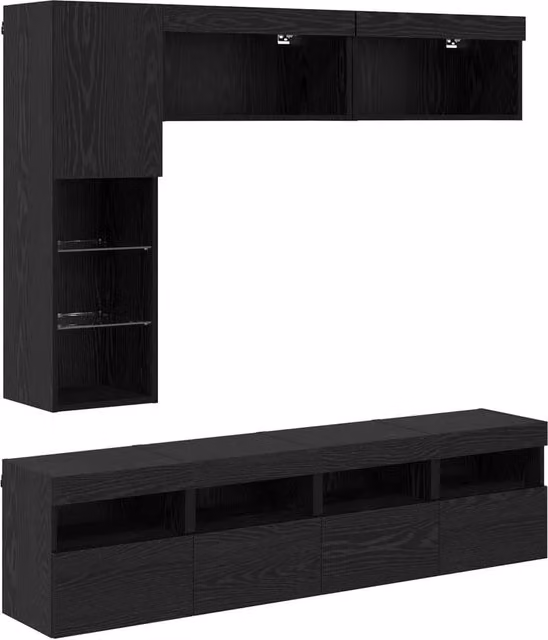 Mobile TV con led 7 pz | Armadietto TV | Mobile Porta TV Rovere Nero Legno multistrato