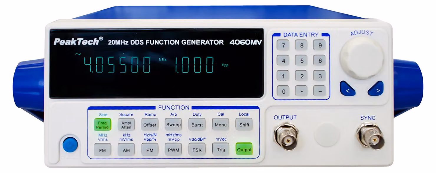 Generatore di funzioni da 10 μHz a 20 MHz, amplificatore da 10 W, interfaccia USB, colore blu, confezione da 1.
