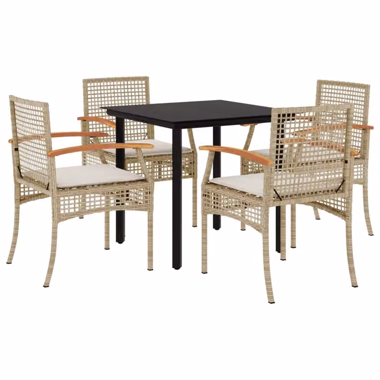 Set da Pranzo da Giardino 5 pz con Cuscini Beige in Polyrattan