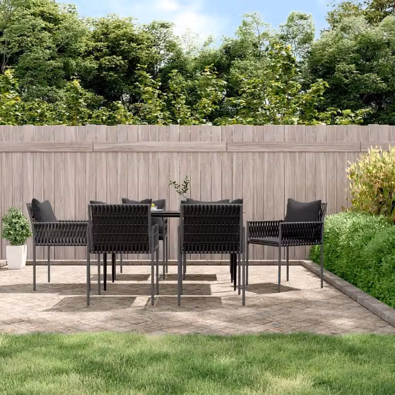 Set di 6 sedie da giardino vidaXL in polyrattan con cuscini neri e grigi L/P/H: 54 x 61 x 83 cm