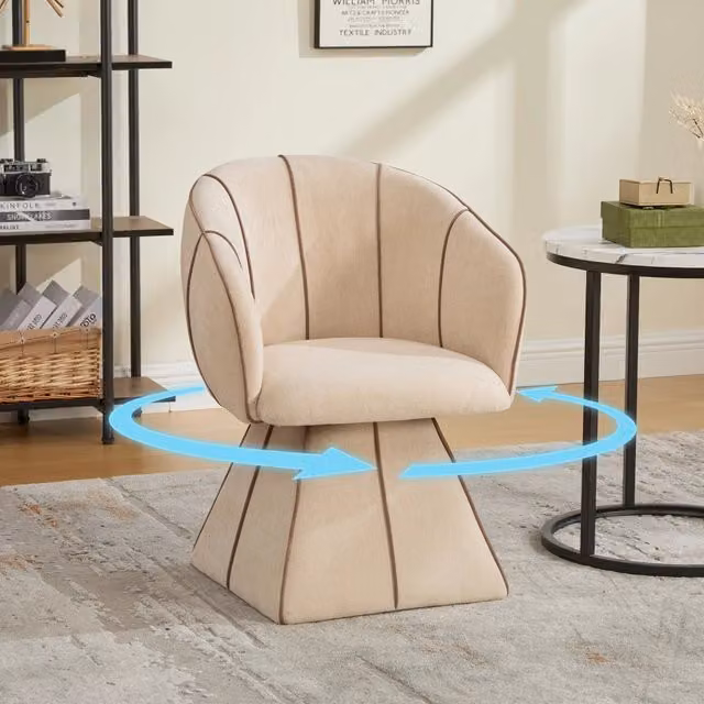 Poltrona girevole Mivray in tessuto beige con braccioli e schienale alto per soggiorno o camera da letto L/P/H: 74,5 x 56 x 54 cm