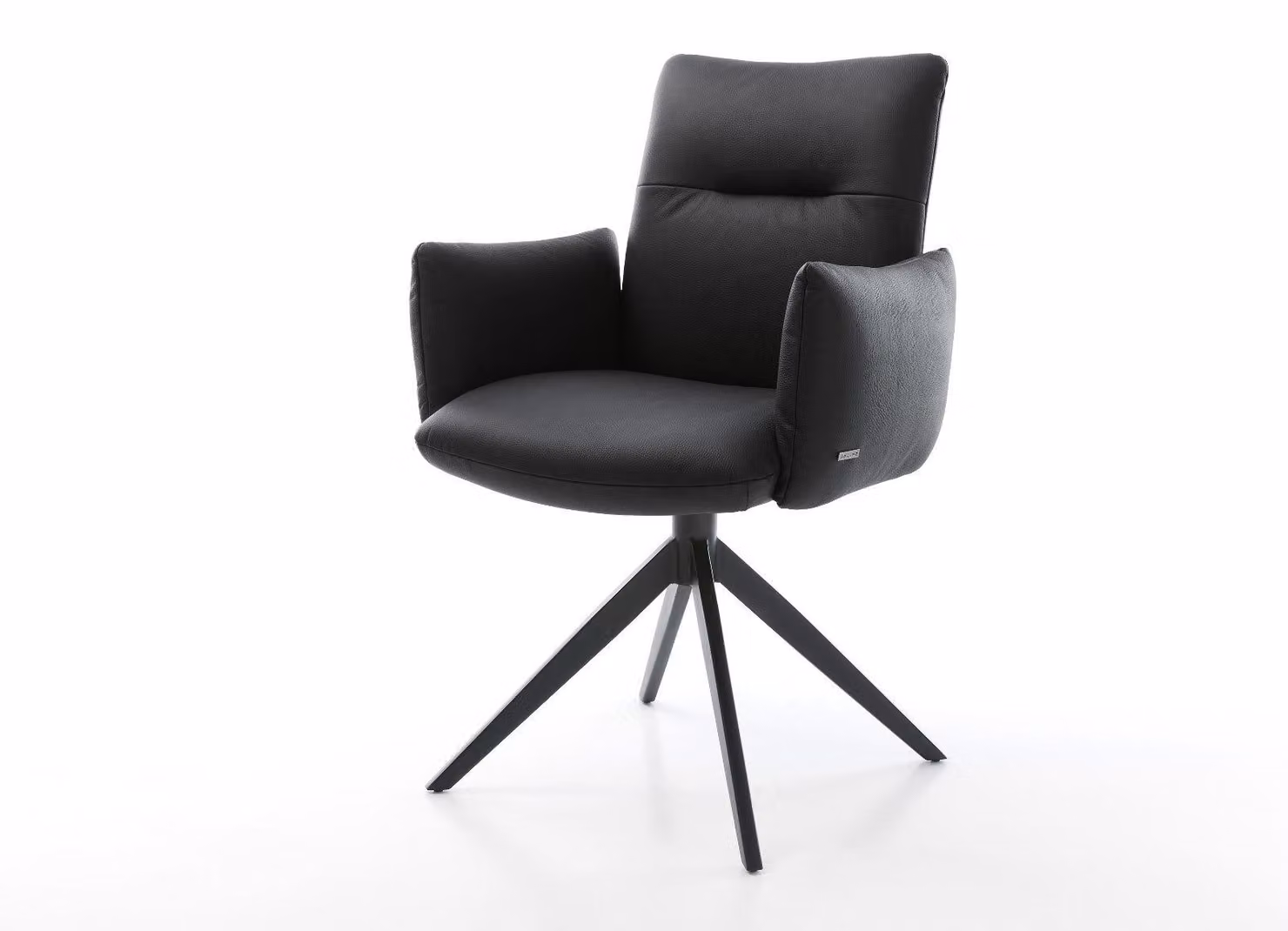 DELIFE Sedia girevole Jova-Flex con braccioli in vera pelle nera Base a croce larga nera Girevole a 360° Funzione oscillante Molle insacchettate
