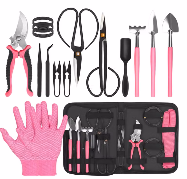 Set di 14 utensili per bonsai con custodia – Idea regalo per il giardino
