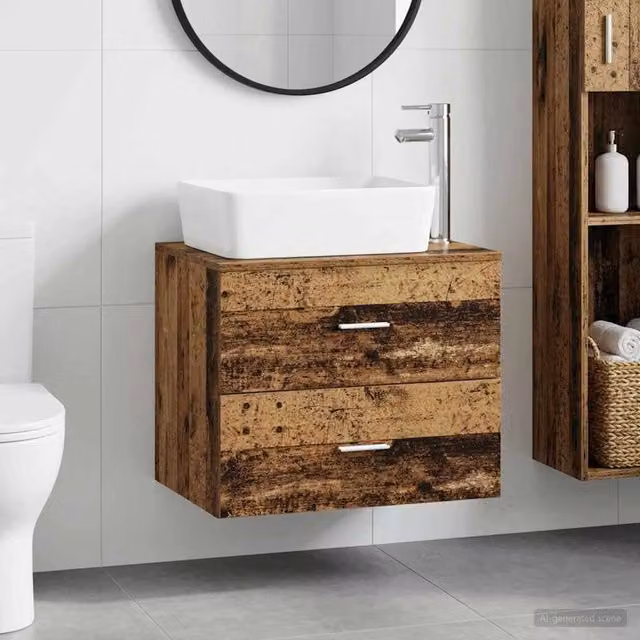 Mobile lavabo moderno vidaXL in legno marrone con cassetti e ante, sospeso – 1