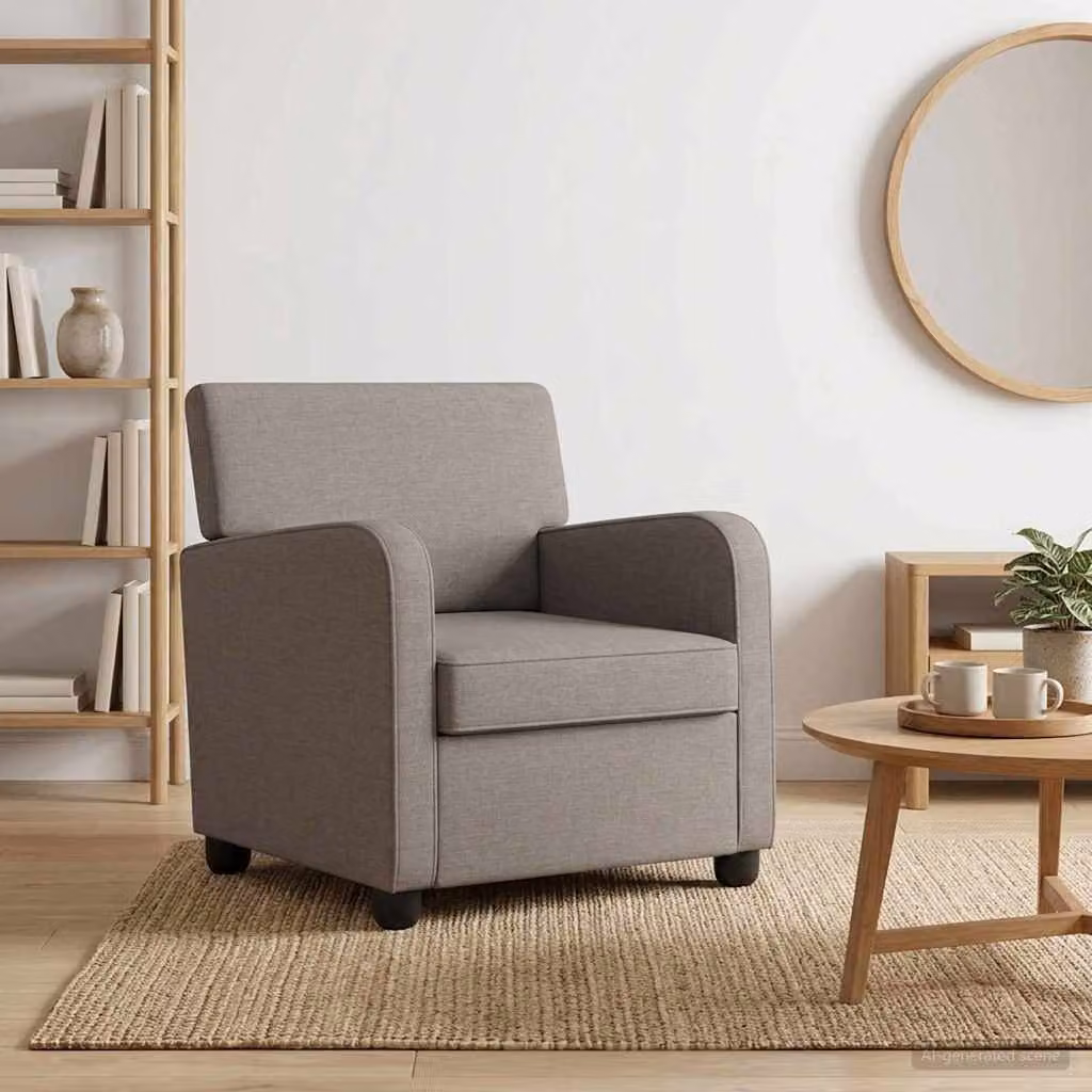Poltrona lounge moderna vidaXL in tessuto beige e grigio con braccioli