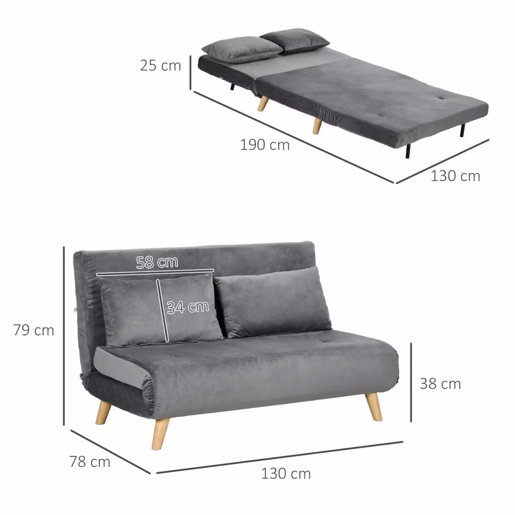 Poltrona letto 2 in 1 WISHDOR con schienale reclinabile in velluto grigio, L: 72 cm, P: 78 cm, H: 79 cm – 2