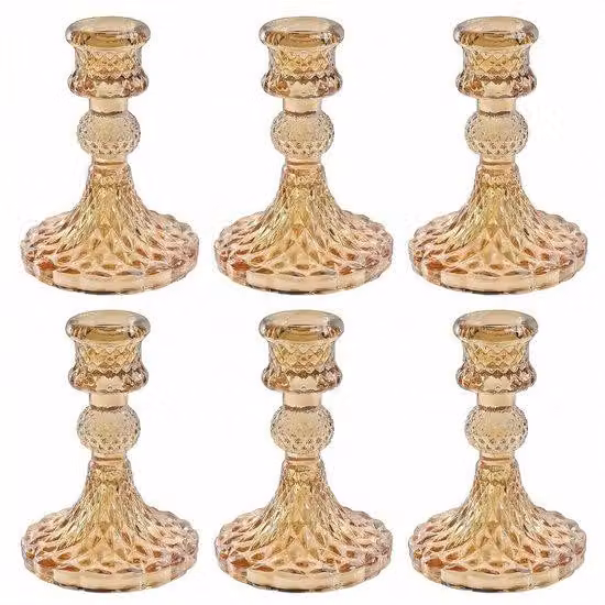 Lampada da tavolo, set da 6 pezzi - Vetro trasparente - Colore ambrato - Decorazione per soggiorno - Elegante - Vetro resistente - Portacandele