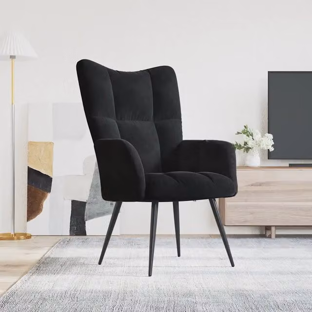 Poltrona Relax Recliner MERCATOXL in Velluto Nero con Braccioli e Struttura in Metallo