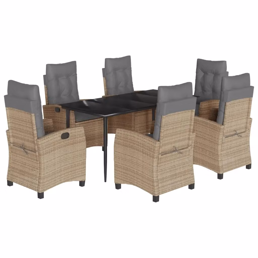 Set Pranzo da Giardino VIDAXL in Polyrattan da 7 Pezzi con Cuscini Beige e Tavolo in Vetro – 2