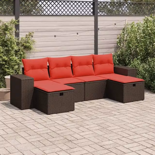 Set Divano da Giardino 6 pz con Cuscini Marrone in Polyrattan 3325730