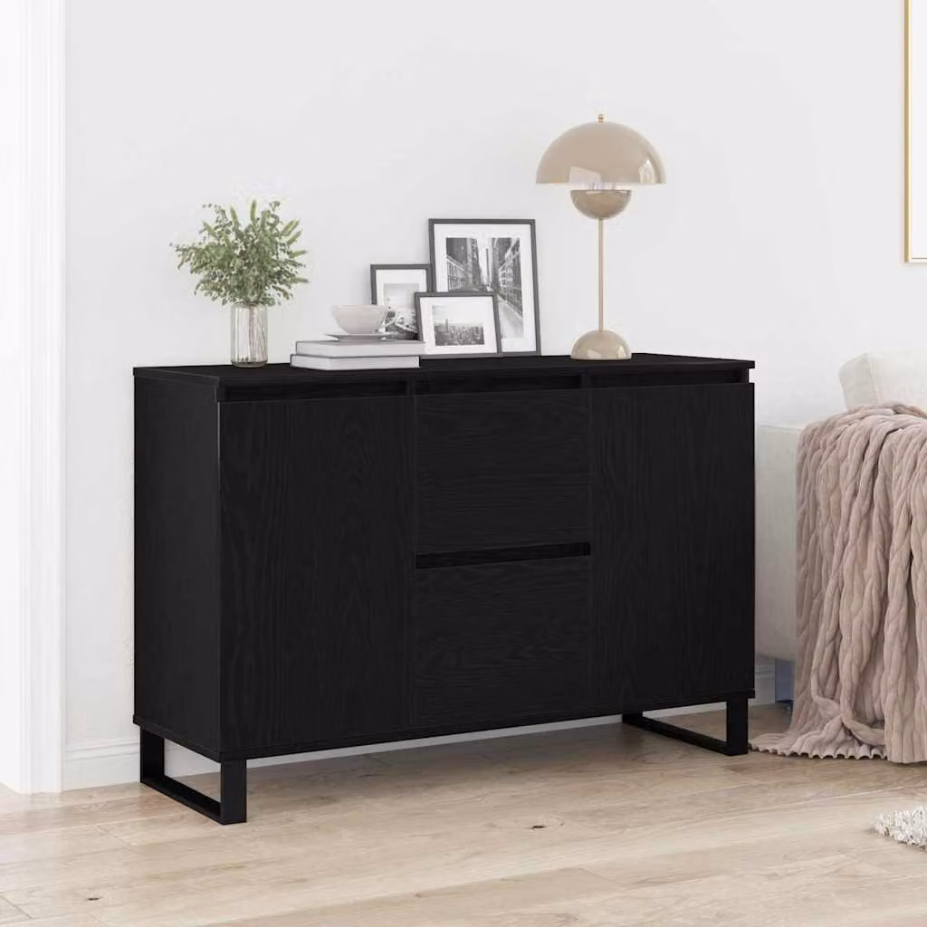 Credenza moderna vidaXL in legno ingegnerizzato e metallo, colore nero, L 101,5 x P 35 x H 70 cm