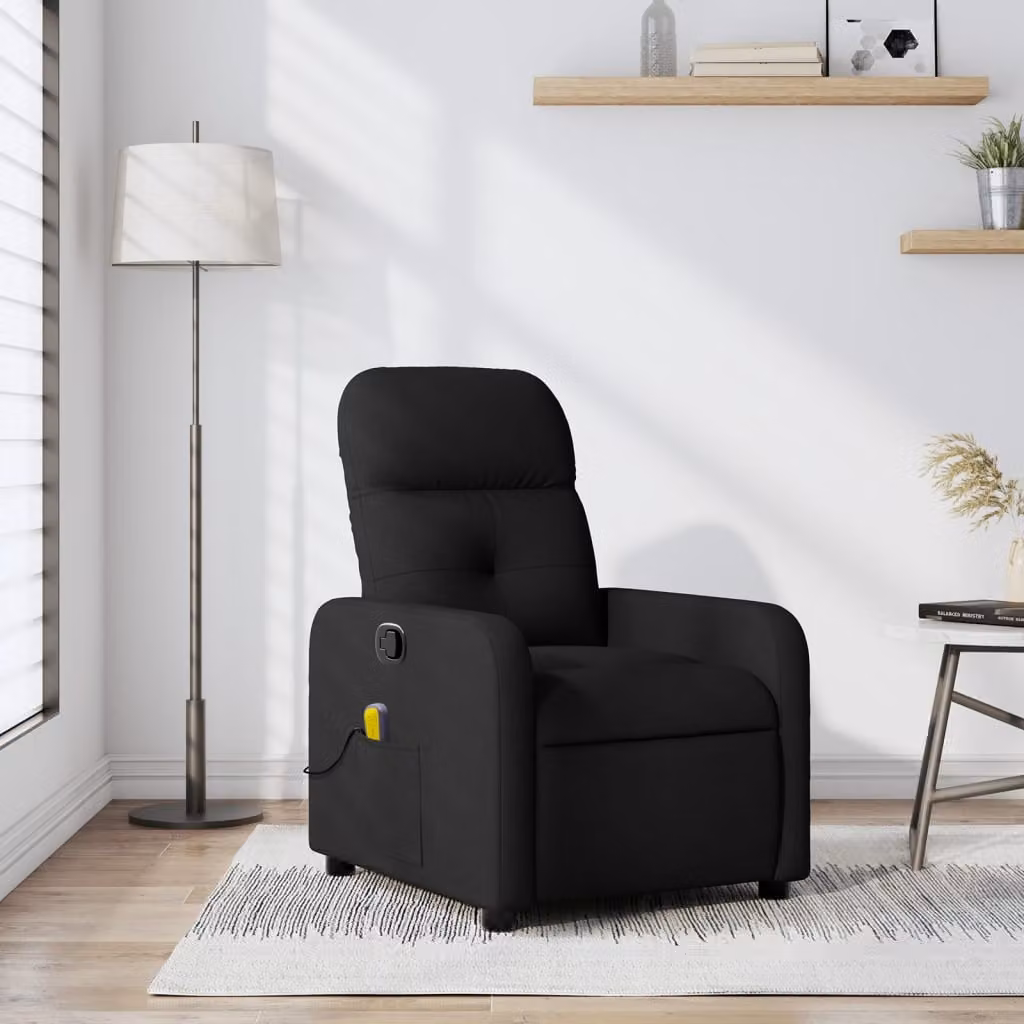 vidaXL Poltrona Reclinabile Relax Moderna in Tessuto Nero con Braccioli