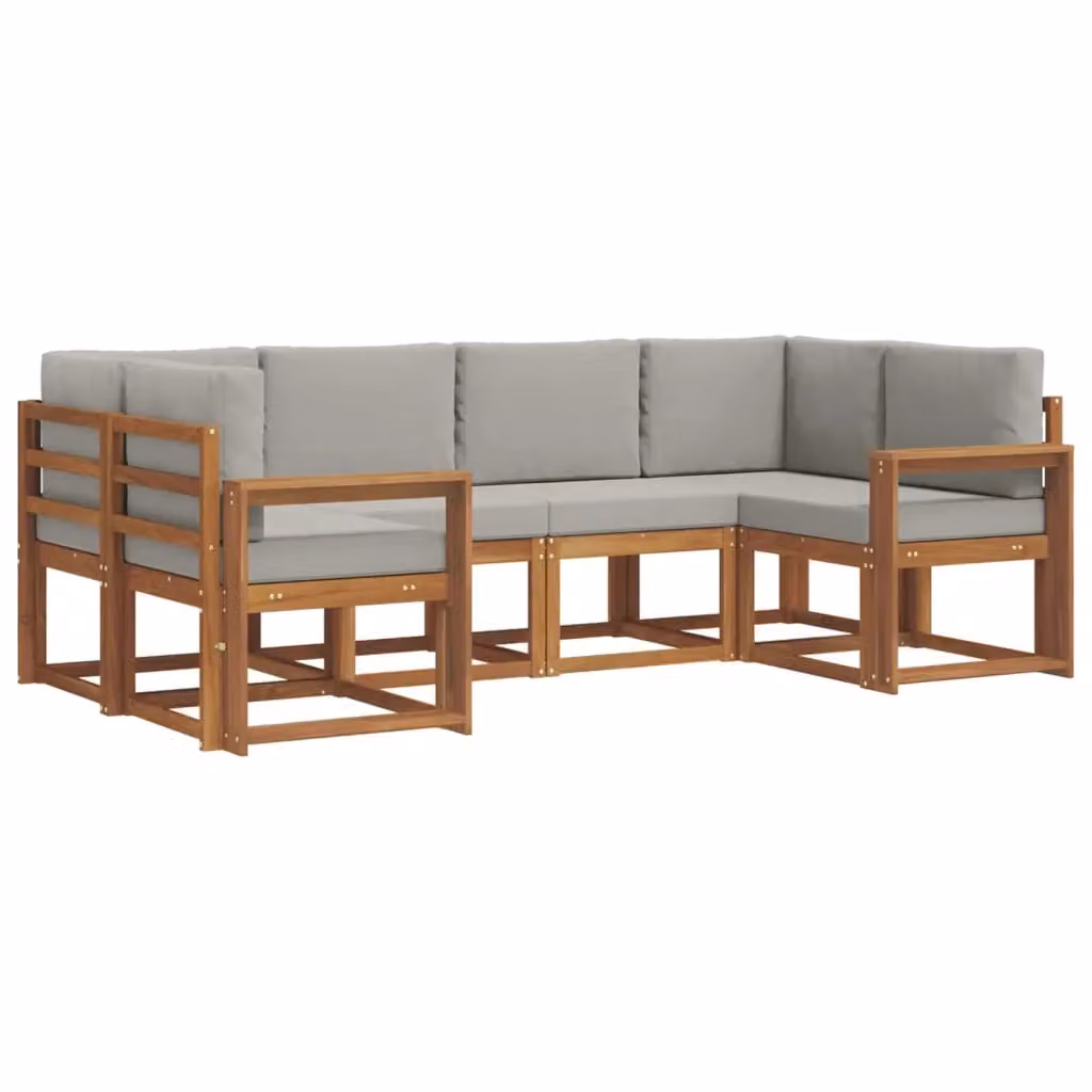 Set di divani da esterno a L con 6 posti vidaXL in legno di acacia con cuscini grigi e marroni – 2