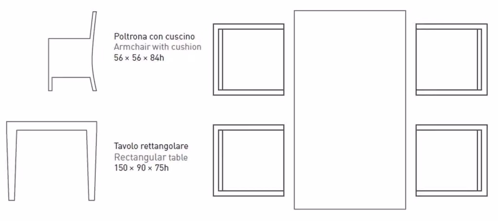 Set da Giardino Ranieri Extrò con Tavolo Rettangolare in Vetro e 4 Poltrone in Textilene, Colore Antracite e Nero – 2