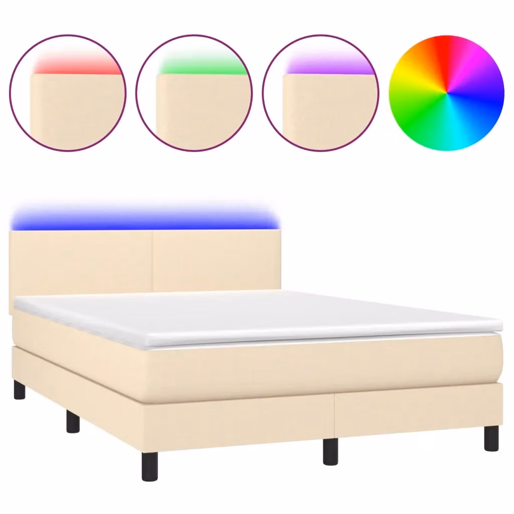 Letto Ibrido con Materasso e Illuminazione LED vidaXL in Tessuto Beige e Bianco, L/P: 140 x 190 cm – 2